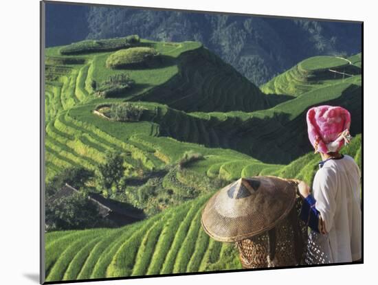 Zhuang Girl with Rice Terraces, China-Keren Su-Mounted Premium Photographic Print