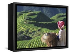 Zhuang Girl with Rice Terraces, China-Keren Su-Framed Stretched Canvas