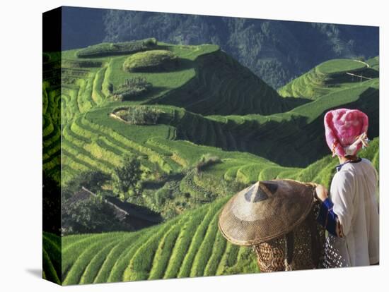 Zhuang Girl with Rice Terraces, China-Keren Su-Stretched Canvas