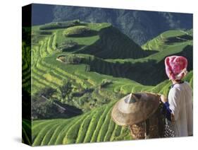 Zhuang Girl with Rice Terraces, China-Keren Su-Stretched Canvas