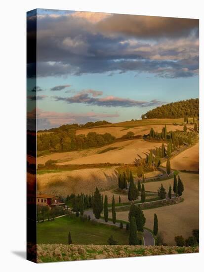 Zig Zag Road in Last Autumn Light near Monticchiello-Terry Eggers-Stretched Canvas