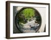 Zig Zag Stone Bridge and Willow Trees Through Moon Gate, Chinese garden, China-Keren Su-Framed Premium Photographic Print