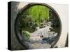 Zig Zag Stone Bridge and Willow Trees Through Moon Gate, Chinese garden, China-Keren Su-Stretched Canvas