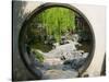 Zig Zag Stone Bridge and Willow Trees Through Moon Gate, Chinese garden, China-Keren Su-Stretched Canvas