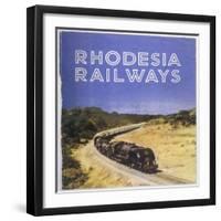 Zimbabwe : a Massive Steam Locomotive Hauls a Long Train across Rhodesia's Wide Open Spaces-null-Framed Photographic Print