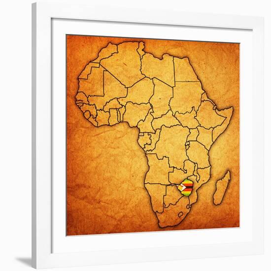 Zimbabwe on Actual Map of Africa-michal812-Framed Art Print