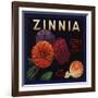 Zinnia Brand - Upland, California - Citrus Crate Label-Lantern Press-Framed Art Print