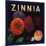 Zinnia Brand - Upland, California - Citrus Crate Label-Lantern Press-Mounted Art Print