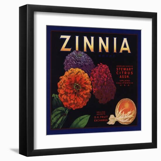 Zinnia Brand - Upland, California - Citrus Crate Label-Lantern Press-Framed Art Print