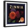 Zinnia Brand - Upland, California - Citrus Crate Label-Lantern Press-Framed Art Print