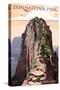 Zion National Park - Angels Landing and Condors-Lantern Press-Stretched Canvas