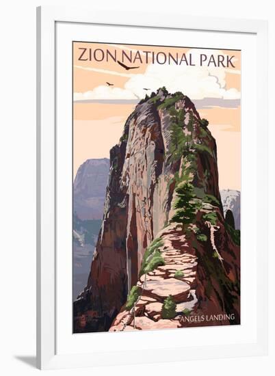 Zion National Park - Angels Landing and Condors-Lantern Press-Framed Art Print