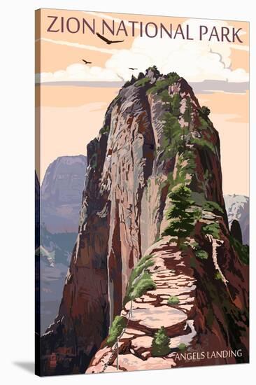 Zion National Park - Angels Landing and Condors-Lantern Press-Stretched Canvas