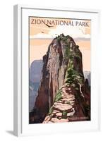 Zion National Park - Angels Landing and Condors-Lantern Press-Framed Art Print