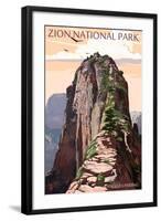 Zion National Park - Angels Landing and Condors-Lantern Press-Framed Art Print