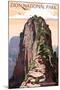 Zion National Park - Angels Landing and Condors-Lantern Press-Mounted Art Print