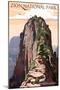 Zion National Park - Angels Landing and Condors-Lantern Press-Mounted Art Print