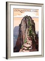 Zion National Park - Angels Landing and Condors-Lantern Press-Framed Art Print