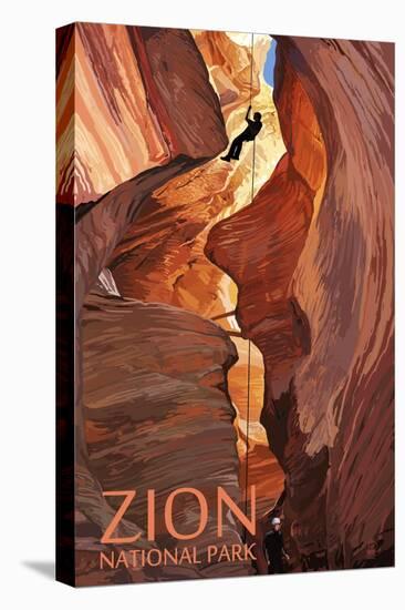 Zion National Park - Canyoneering Scene-Lantern Press-Stretched Canvas