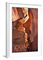 Zion National Park - Canyoneering Scene-Lantern Press-Framed Art Print