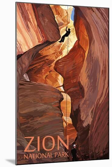 Zion National Park - Canyoneering Scene-Lantern Press-Mounted Art Print