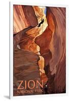 Zion National Park - Canyoneering Scene-Lantern Press-Framed Art Print