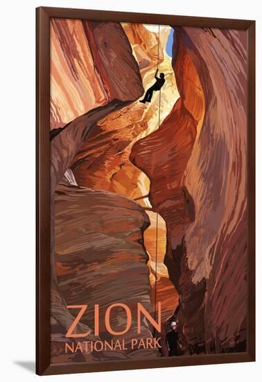 Zion National Park - Canyoneering Scene-Lantern Press-Framed Art Print