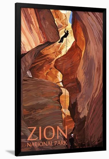 Zion National Park - Canyoneering Scene-Lantern Press-Framed Art Print