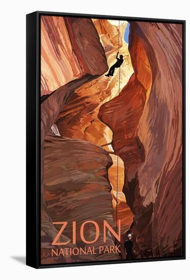 Zion National Park - Canyoneering Scene-Lantern Press-Framed Stretched Canvas