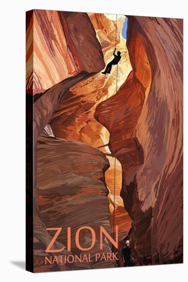 Zion National Park - Canyoneering Scene-Lantern Press-Stretched Canvas