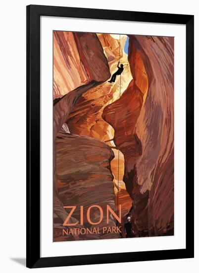 Zion National Park - Canyoneering Scene-Lantern Press-Framed Art Print