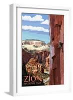 Zion National Park - Cliff Climber-Lantern Press-Framed Art Print