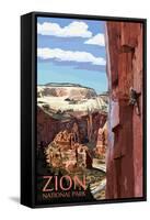 Zion National Park - Cliff Climber-Lantern Press-Framed Stretched Canvas