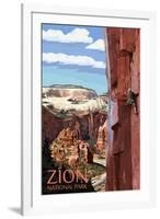 Zion National Park - Cliff Climber-Lantern Press-Framed Art Print