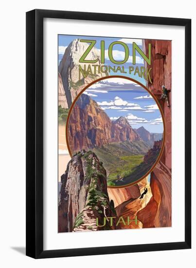 Zion National Park - Montage Views-Lantern Press-Framed Art Print