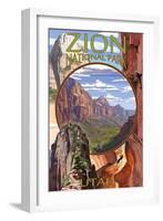 Zion National Park - Montage Views-Lantern Press-Framed Art Print
