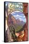 Zion National Park - Montage Views-Lantern Press-Framed Stretched Canvas