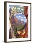 Zion National Park - Montage Views-Lantern Press-Framed Art Print