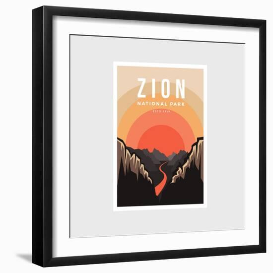 Zion National Park Poster Vector Illustration-DOMSTOCK-Framed Photographic Print