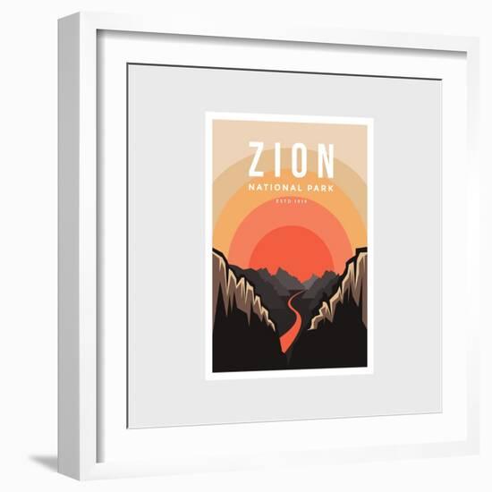 Zion National Park Poster Vector Illustration-DOMSTOCK-Framed Photographic Print