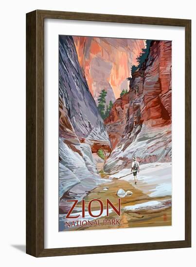 Zion National Park - Slot Canyon-Lantern Press-Framed Art Print