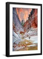 Zion National Park - Slot Canyon-Lantern Press-Framed Art Print