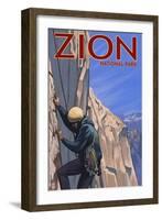 Zion National Park, UT - Climber-Lantern Press-Framed Art Print
