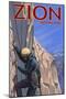 Zion National Park, UT - Climber-Lantern Press-Mounted Art Print