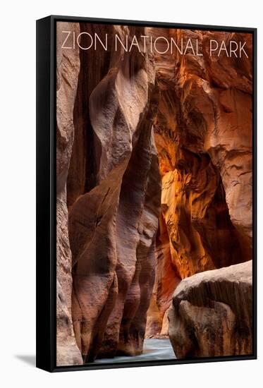 Zion National Park, Utah - Slot Canyon-Lantern Press-Framed Stretched Canvas