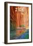 Zion National Park, Utah - The Narrows - Oil Painting - Lantern Press Artwork-Lantern Press-Framed Art Print