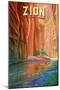 Zion National Park, Utah - The Narrows - Oil Painting - Lantern Press Artwork-Lantern Press-Mounted Art Print