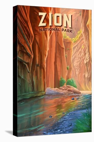 Zion National Park, Utah - The Narrows - Oil Painting - Lantern Press Artwork-Lantern Press-Stretched Canvas