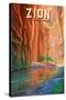 Zion National Park, Utah - The Narrows - Oil Painting - Lantern Press Artwork-Lantern Press-Stretched Canvas