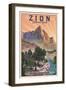 Zion National Park, Utah - The Watchman - Lithograph National Park Series - Lantern Press Artwork-Lantern Press-Framed Art Print